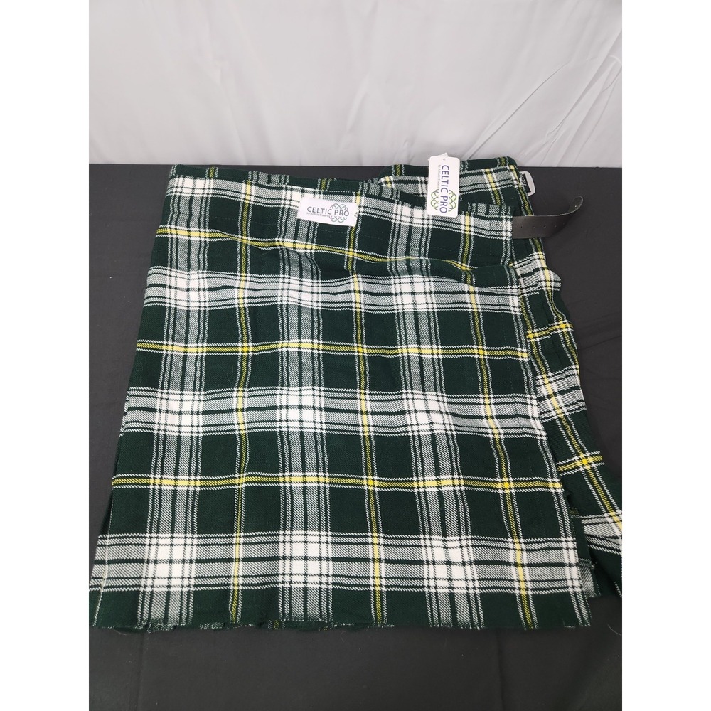 Celtic Pro Green Tartan Plaid Kilt Mens Size 42 Acrylic Lined Pleated New